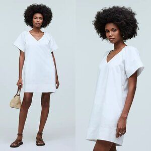 Madewell V-Neck Mini Shirtdress Cotton Poplin Eyelet White Size‎ XS NWT
